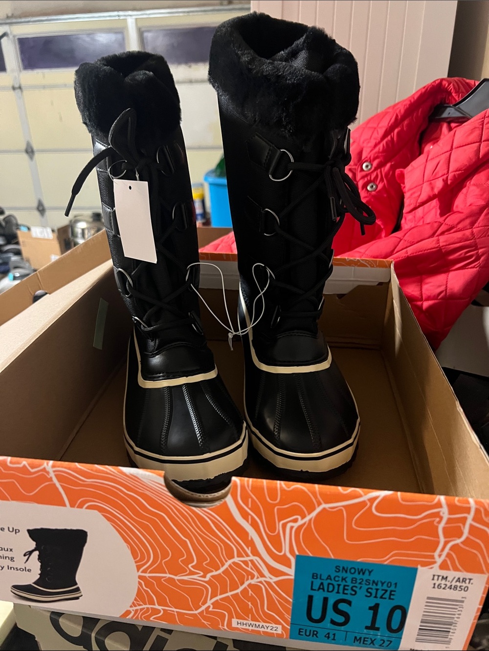 JBU Black Faux-Fur Trim Lace-Up Winter Boots